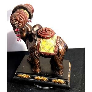 Vintage Style Elephant Figurine Faux Bronze Drum Beaded Decor Statue Boho 80-20